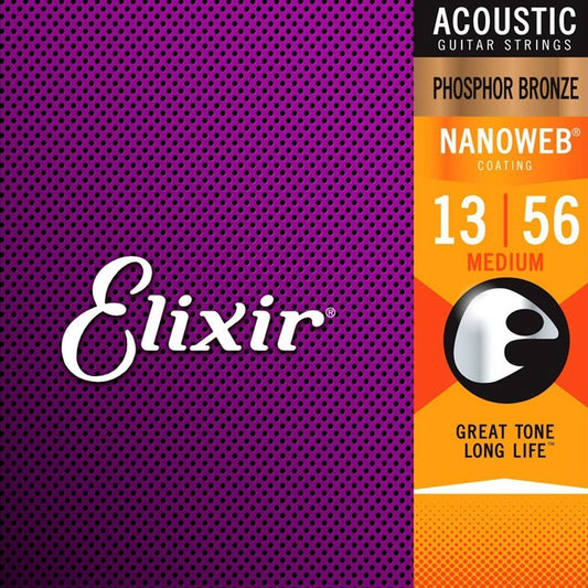 Elixir Nanoweb Phosphor Bronze 13-56 Acoustic Guitar Strings