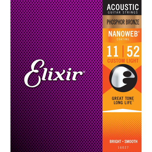 Elixir Nanoweb Phosphor Bronze 11-52 Acoustic Guitar Strings