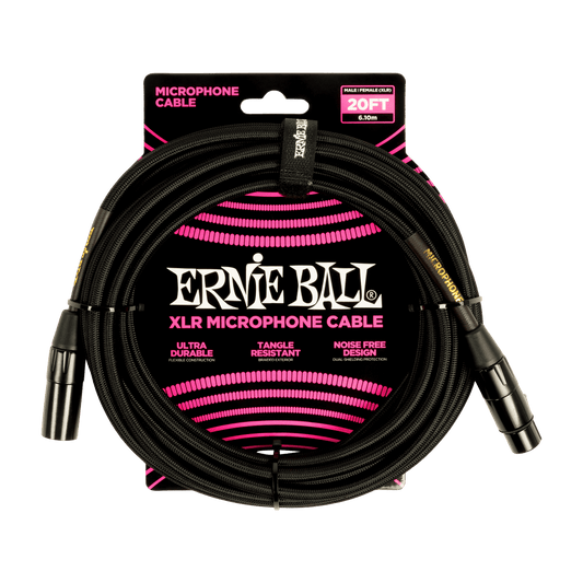 Ernie Ball 20ft Braided Male Female XLR Microphone Cable